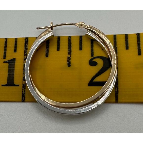 Ralph Lauren 14k RL Signed White And Yellow Gold Hoop Pierced Earrings 1.43grams